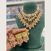 Hira Collections Royal Peacock Design Kundan Stone And Beads Meenakari Necklace Set