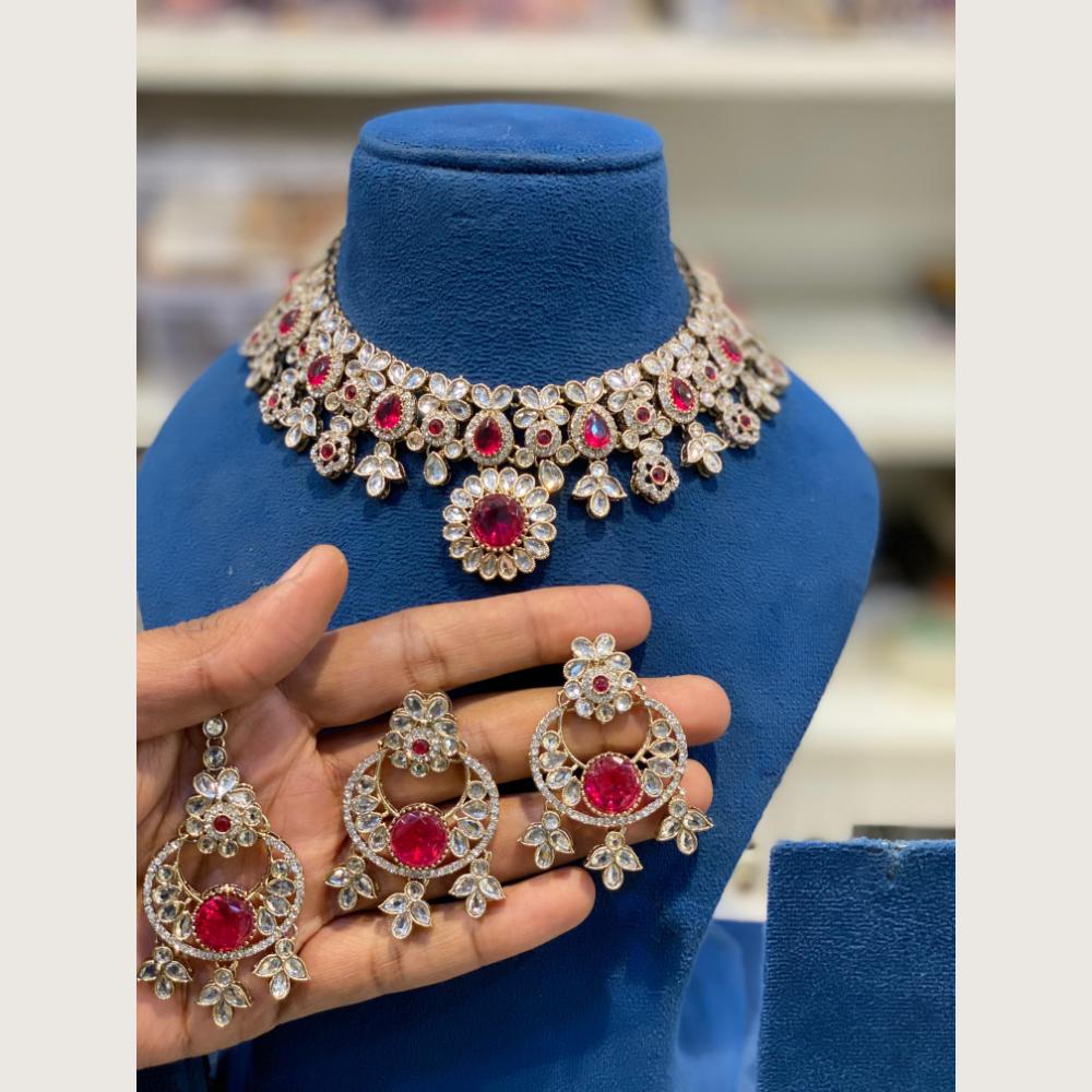 Hira Collections Premium Pota Stone And Austrian Stone Choker Necklace Set  