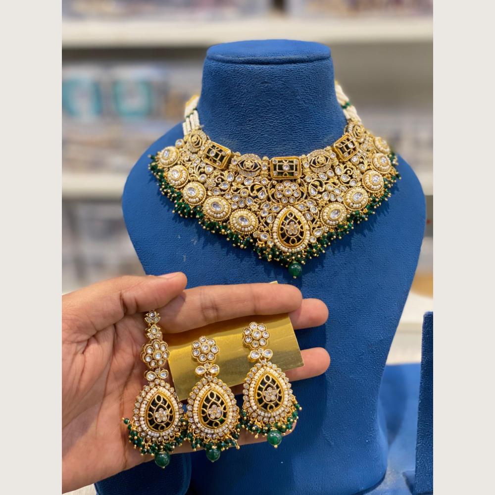 Hira Collections Traditional Kundan Stone And Pearl Choker Jewellery Necklace Set