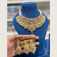 Hira Collections Traditional Kundan Stone And Pearl Choker Jewellery Necklace Set