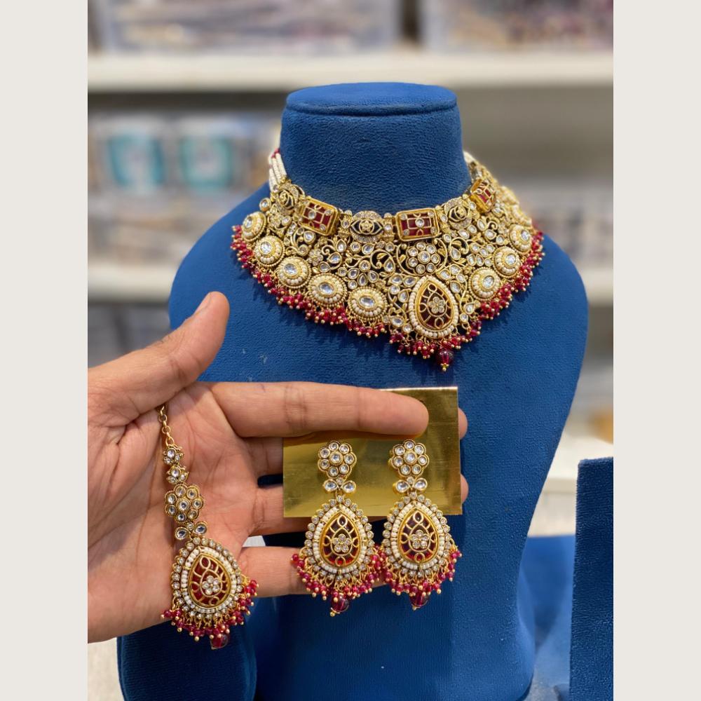 Hira Collections Traditional Kundan Stone And Pearl Choker Jewellery Necklace Set