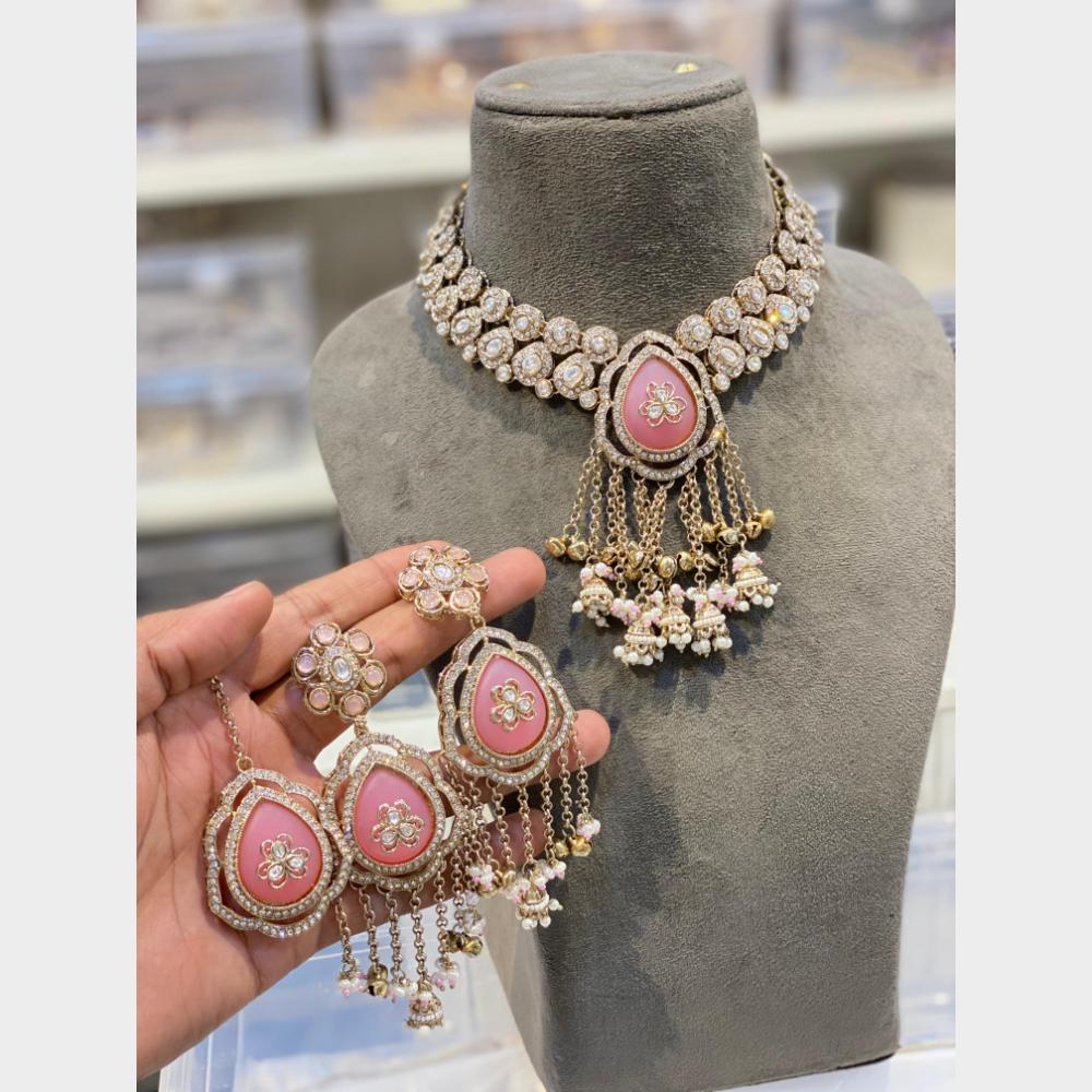Hira Collections Classic Pota Stone Pearl And Austrian Stone Ghungroo Necklace Set