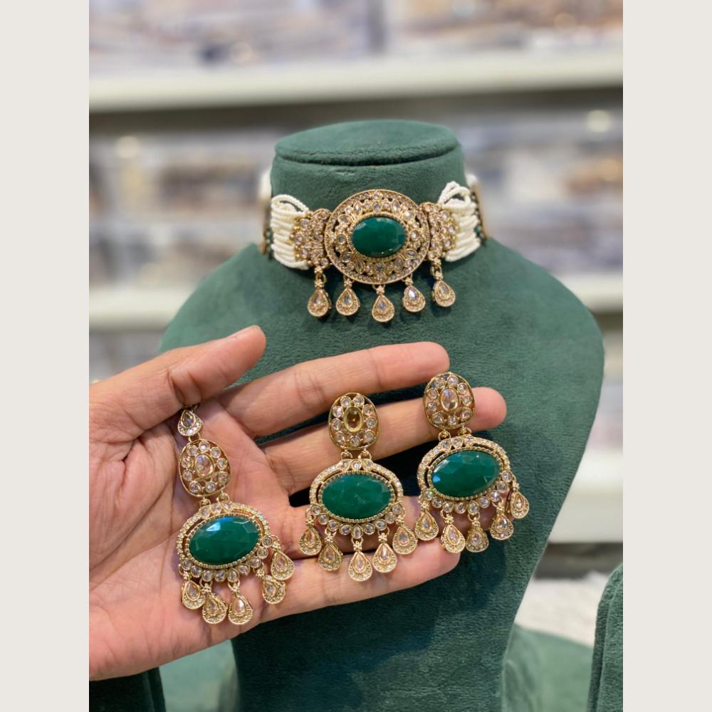 Hira Collections Indian Ethnic Crystal Stone And Pearl Choker Necklace Set