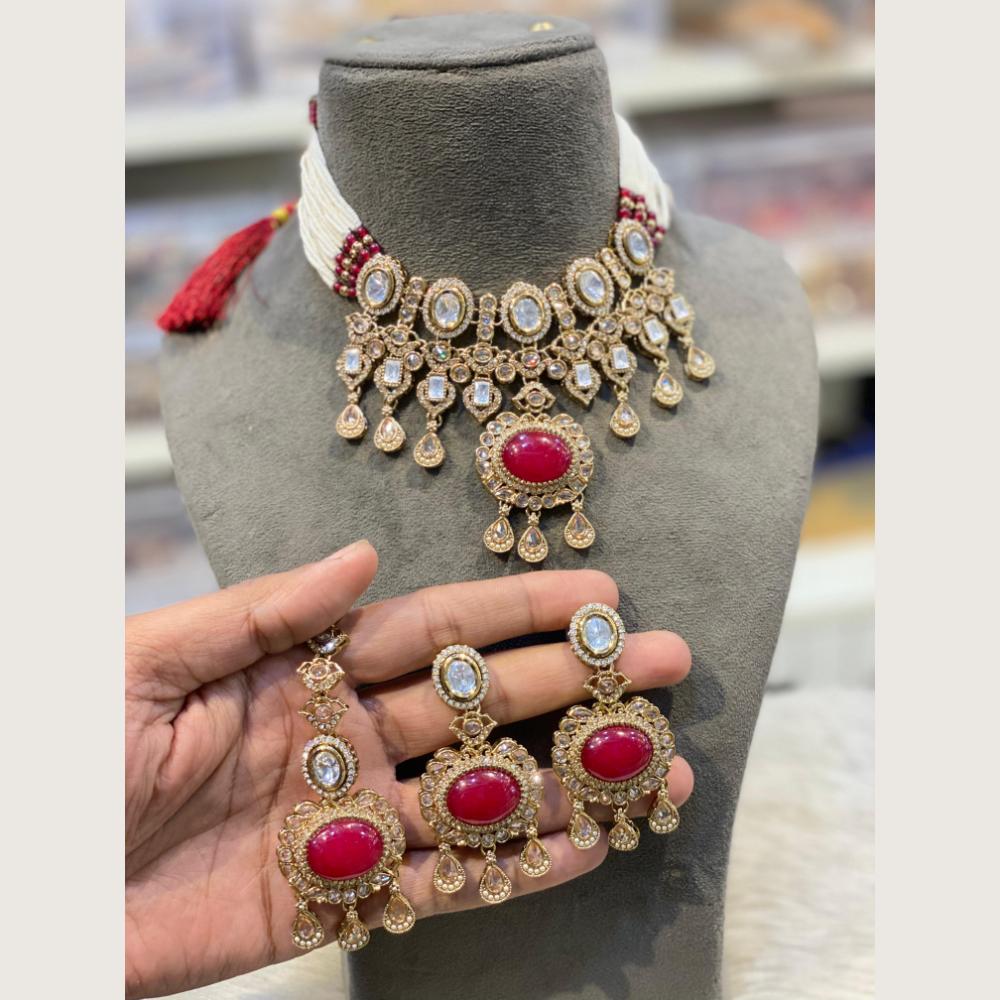 Hira Collections Indian Ethnic Crystal Stone And Pearl Choker Necklace Set