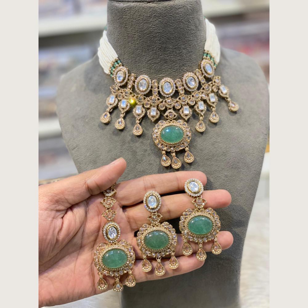 Hira Collections Indian Ethnic Crystal Stone And Pearl Choker Necklace Set  
