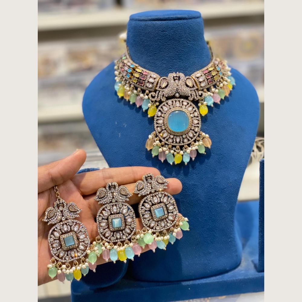 Hira Collections Indian Ethnic Crystal Stone And Pearl Choker Necklace Set