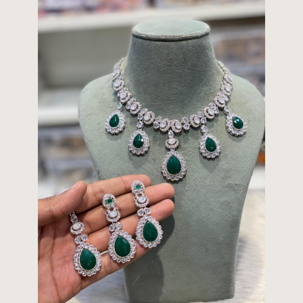 Hira Collections Sparkling Crystal Stone Necklace & Earrings Set