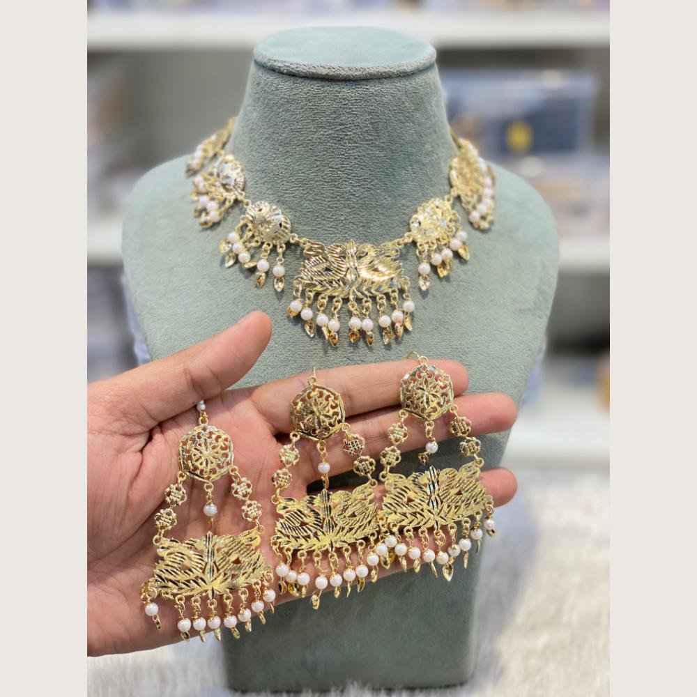 Hira Collections Designer Round Filigree Pearl Necklace Set