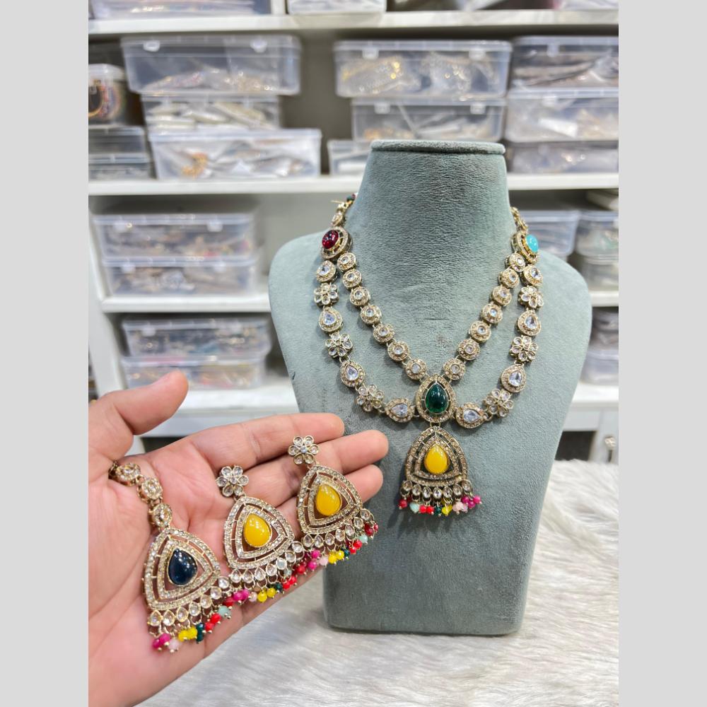 Hira Collections Grand Crystal Stone And Pearl Necklace Set