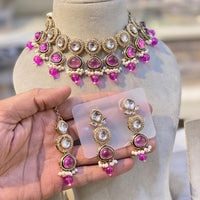 Hira Collections Glamorous Kundan And Pota Stone Pearl Choker Necklace Set