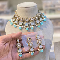 Hira Collections Glamorous Kundan And Pota Stone Pearl Choker Necklace Set