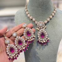Hira Collections Grand Crystal Stone And Pearl Necklace Set