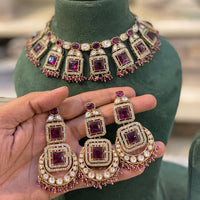 Hira Collections Grand Crystal Pearl And Austrian Stone Choker Necklace Set