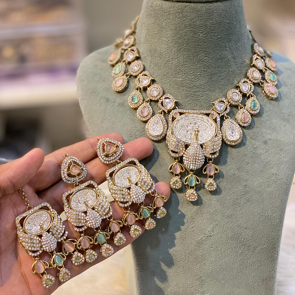 Hira Collections Glamorous Pota And Austrian Stone Necklace Set