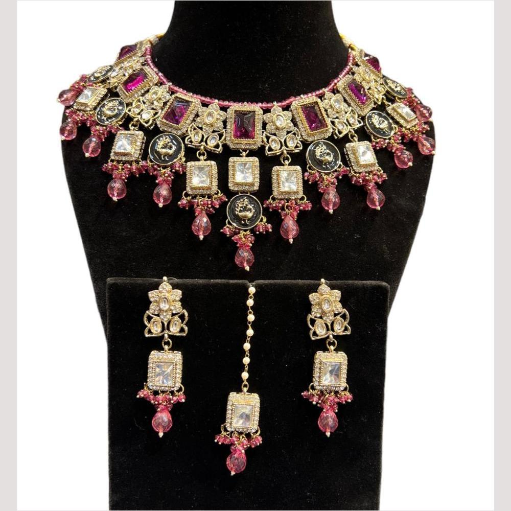 Hira Collections Grand Crystal Pearl And Austrian Stone Choker Necklace Set 