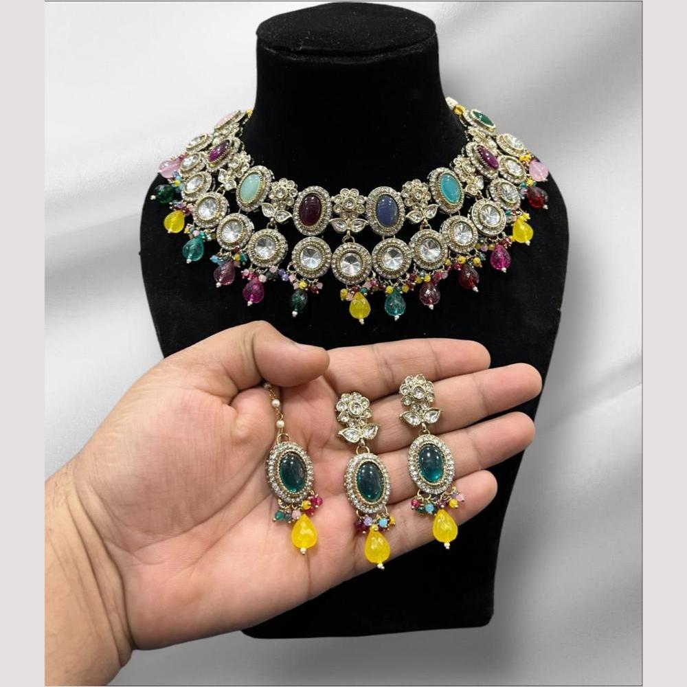 Hira Collections Glamorous Kundan And Pota Stone Pearl Choker Necklace Set