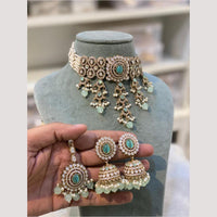 Hira Collections Grand Crystal Pearl And Austrian Stone Choker Necklace Set