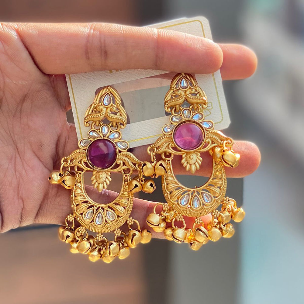 Hira Collections Luxury Kundan Stone And Ghungroo Dangler Earrings