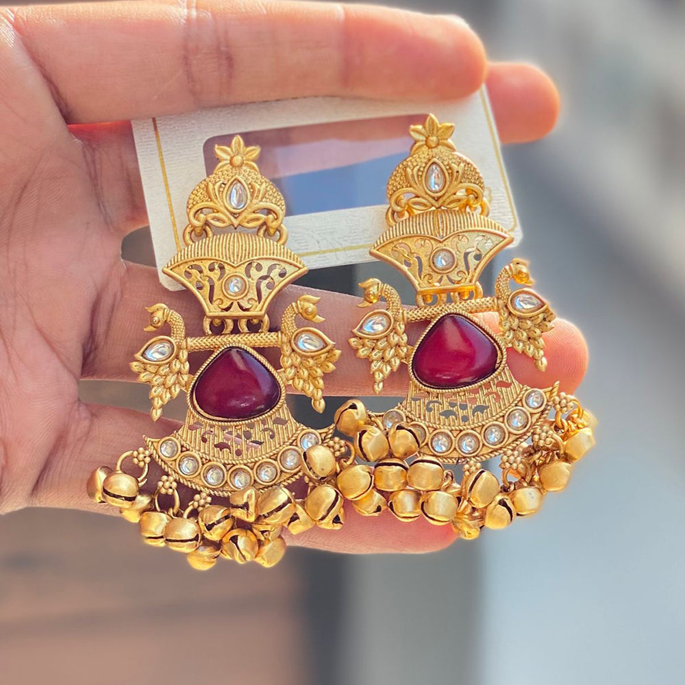 Hira Collections Luxury Kundan Stone And Ghungroo Dangler Earrings