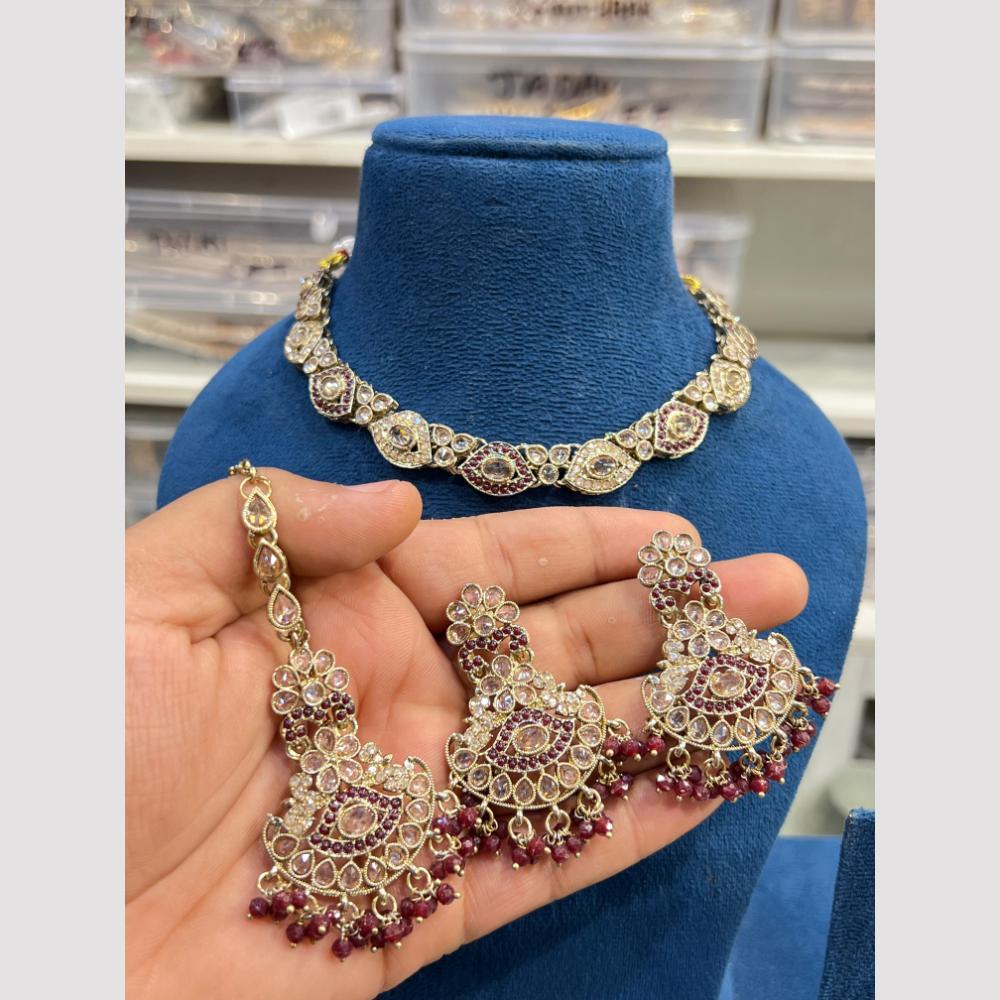 Hira Collections Designer Crystal Stone Pearl And Beaded Choker Necklace Set