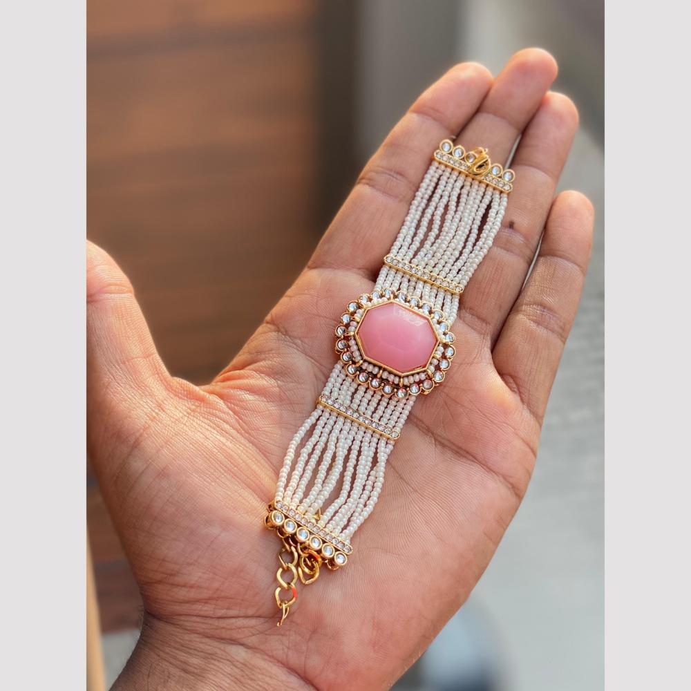 Hira Collections Graceful Pota Stone And Pearl Adjustable Bracelet