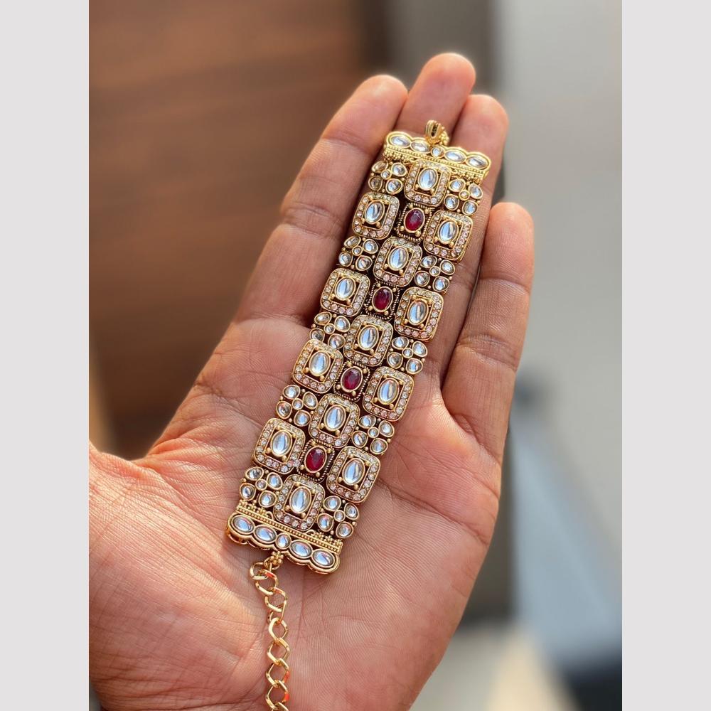 Hira Collections Graceful Pota Stone And Kundan Stone Adjustable Bracelet