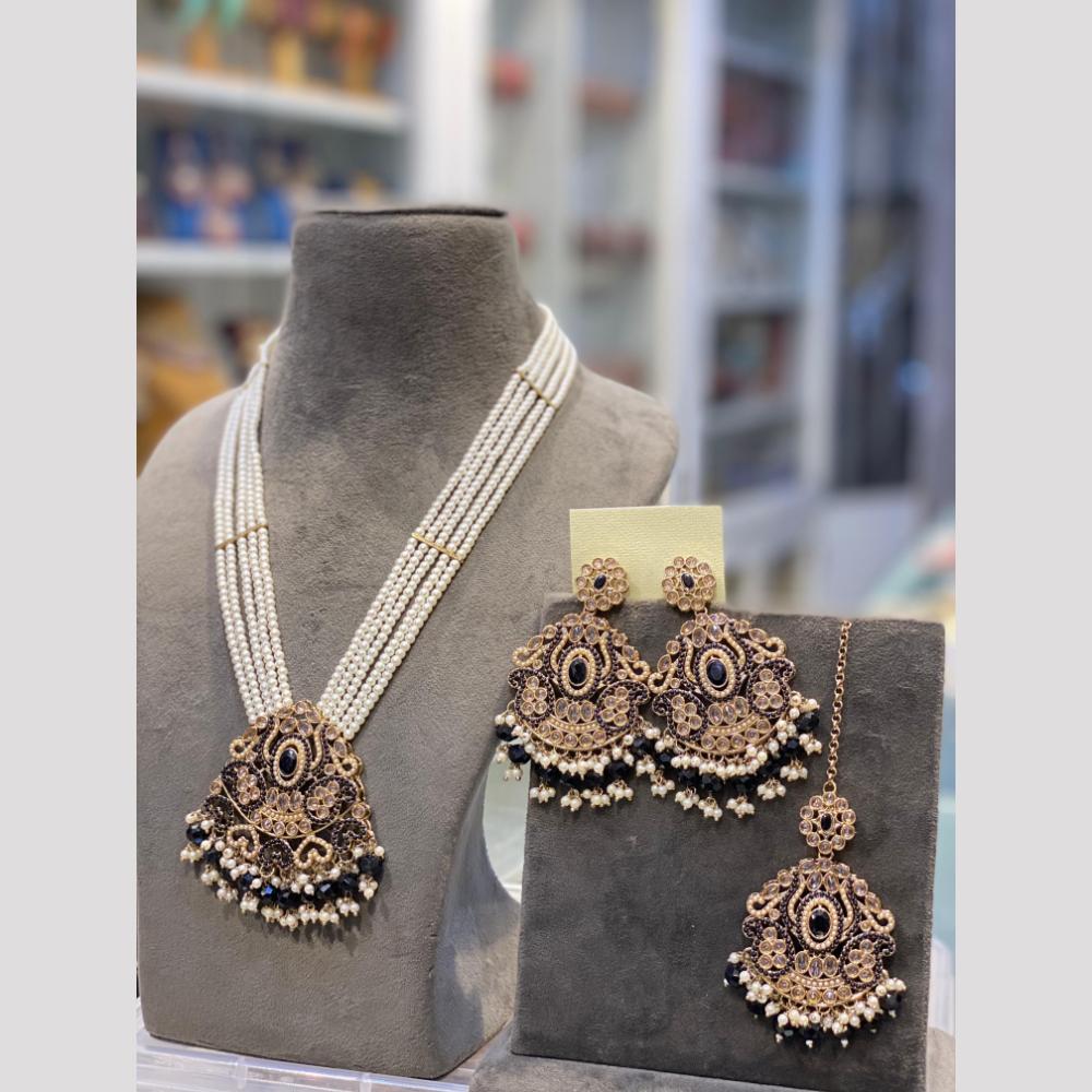 Hira Collections Elegant Crystal Stone Beads And Pearl Long Necklace Set