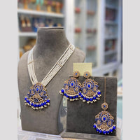 Hira Collections Elegant Crystal Stone Beads And Pearl Long Necklace Set