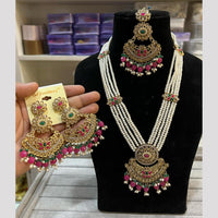 Hira Collections Elegant Crystal Stone Beads And Pearl Long Necklace Set