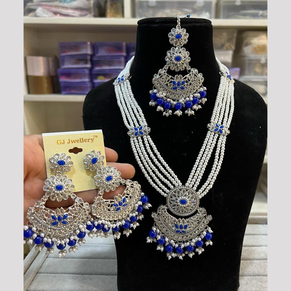 Hira Collections Elegant Crystal Stone Beads And Pearl Long Necklace Set