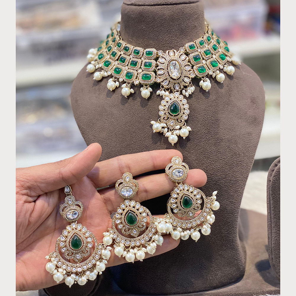 Hira Collections Glamorous Pota Stone And Pearl Choker Necklace Set
