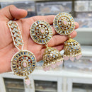Hira Collections Designer Mirror And Beads Jhumki Earrings With Maangtikka