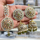 Hira Collections Designer Mirror And Beads Jhumki Earrings With Maangtikka