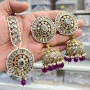 Hira Collections Designer Mirror And Beads Jhumki Earrings With Maangtikka