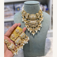 Hira Collections Exclusive Kundan Stone Pearl And Beads Choker Necklace Set