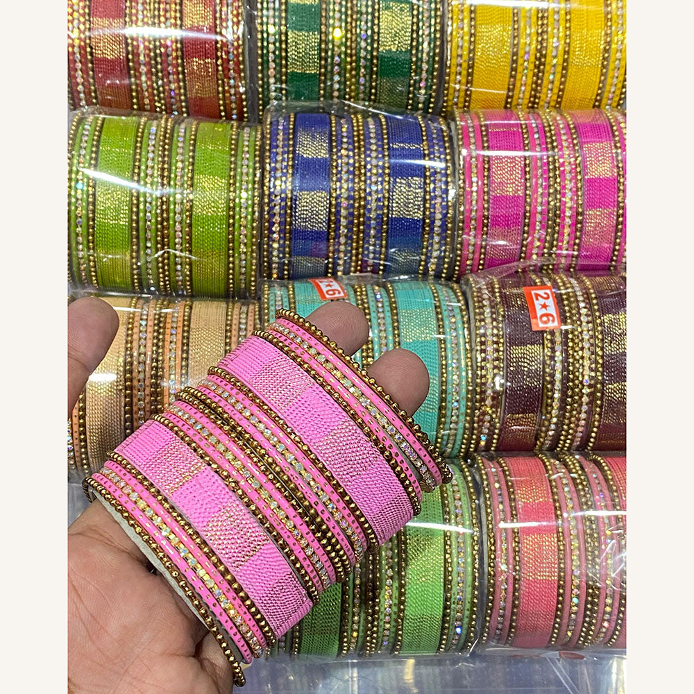 Hira Collections Designer Assorted Color Metal Bangle Set for Women (Pack of 12)