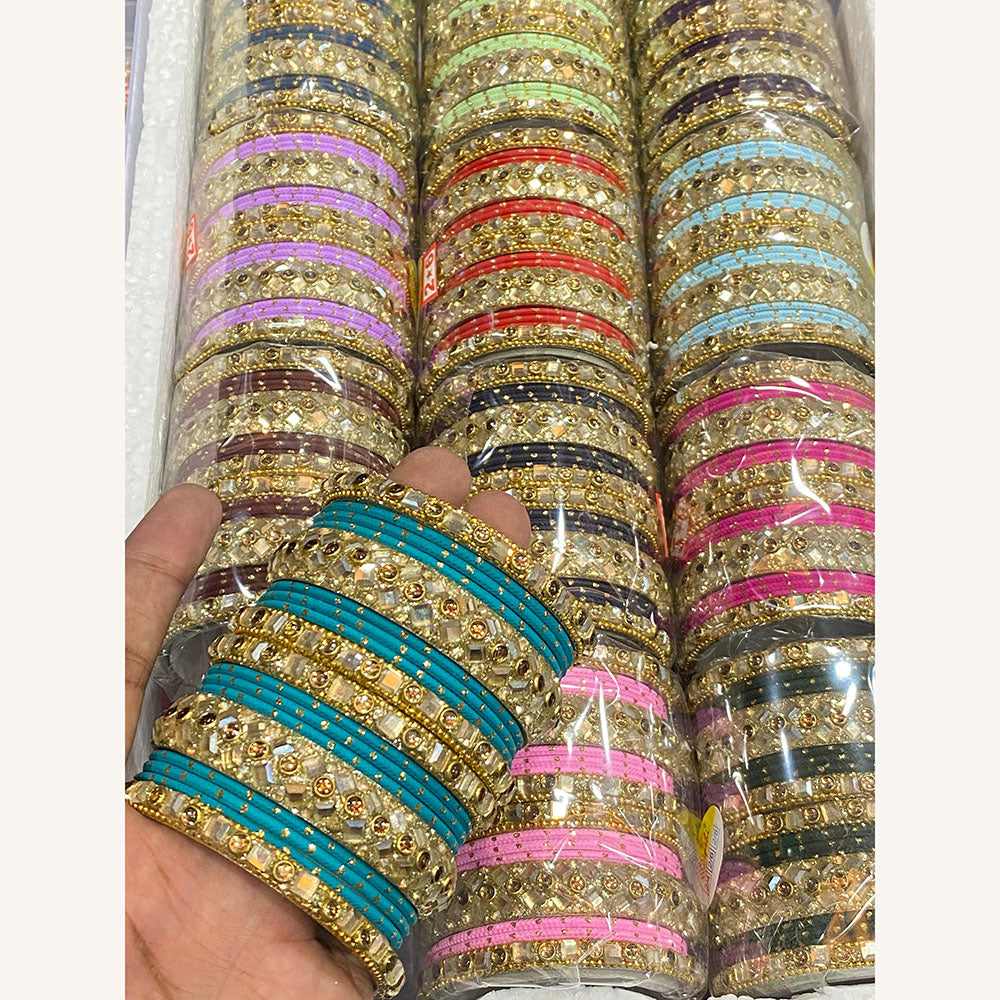Hira Collections Designer Assorted Color Metal Bangle Set for Women (Pack of 12)