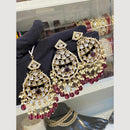 Hira Collections Royal Kundan Pearl And Beads Earrings With Elegant Maangtikka Set