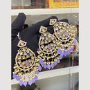 Hira Collections Royal Kundan Pearl And Beads Earrings With Elegant Maangtikka Set