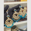 Hira Collections Royal Kundan Pearl And Beads Earrings With Elegant Maangtikka Set