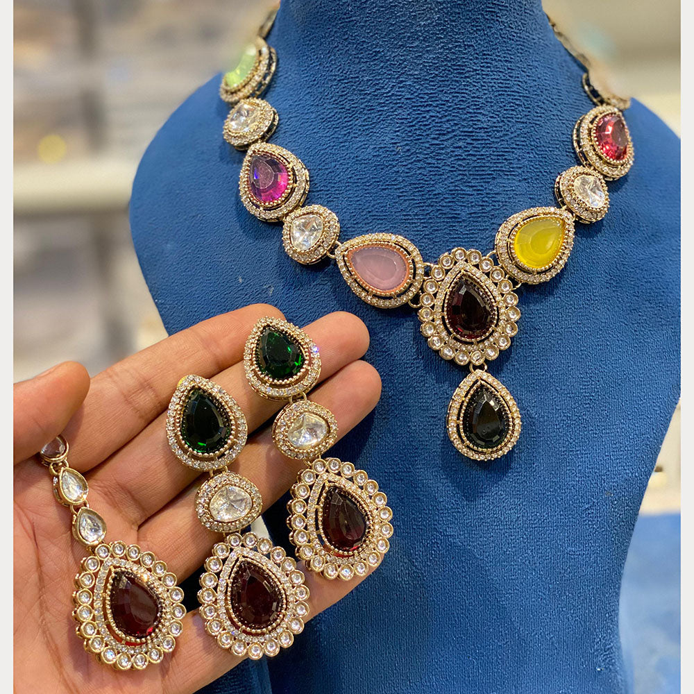 Hira Collections Classic Kundan Stone And Pota Stone Necklace Set