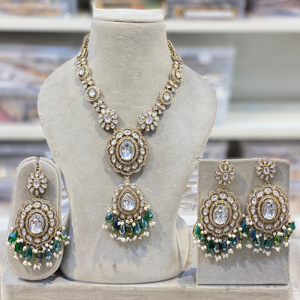 Hira Collections Classic Kundan Stone And Pota Stone Beads Necklace Set