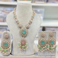 Hira Collections Classic Kundan Stone And Pota Stone Beads Necklace Set