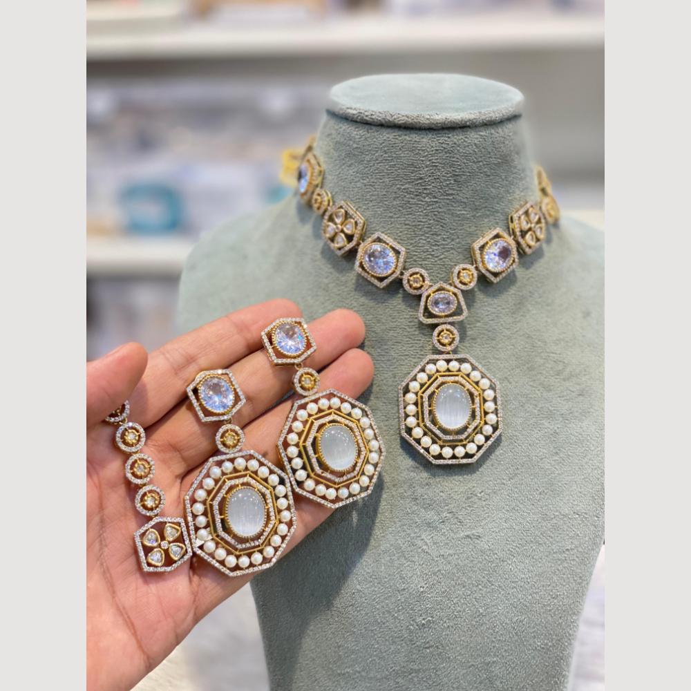 Hira Collections Classic Pota Stone And Pearl Necklace Set