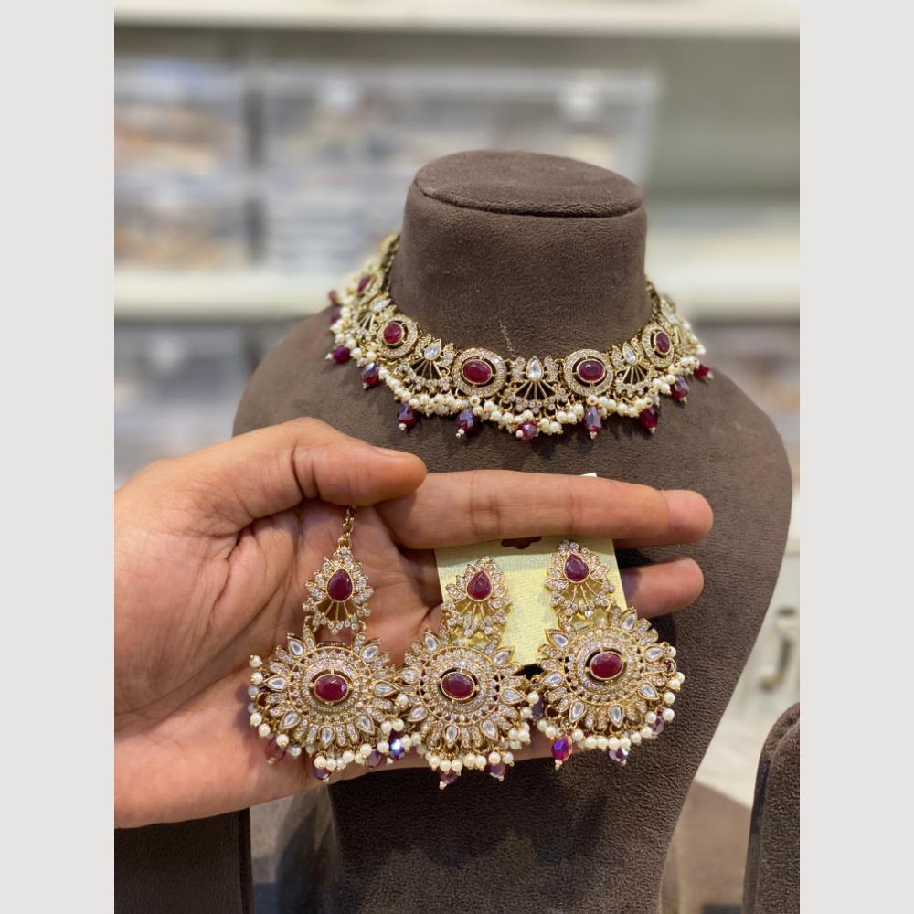 Hira Collections Classic Pota Stone And Pearl Choker Necklace Set