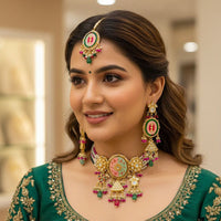 Hira Collections Traditional Kundan And Beads Meenakari Designer Choker Necklace Set
