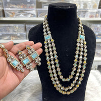 Hira Collections Ethnic Designer Pota Stone And Austrian Stone Long Necklace Set