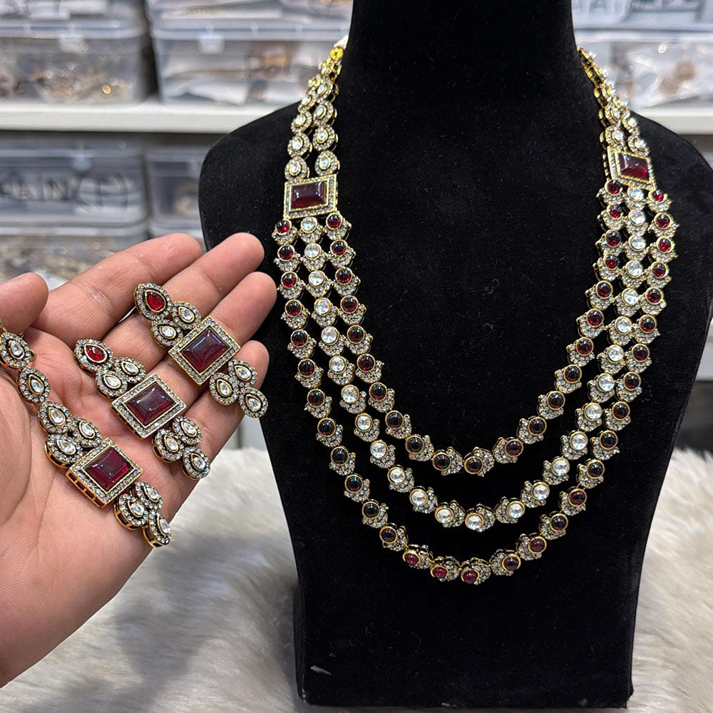 Hira Collections Ethnic Designer Pota Stone And Austrian Stone Long Necklace Set