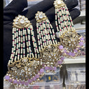 Hira Collections Royal Austrian Stone Pearl And Beads Earrings With Elegant Maangtikka Set