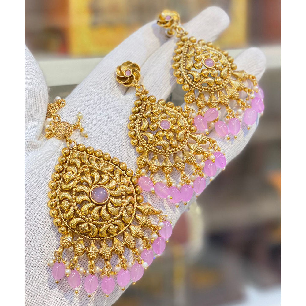 Hira Collections Royal Pota Stone And Beads Earrings With Elegant Maangtikka Set